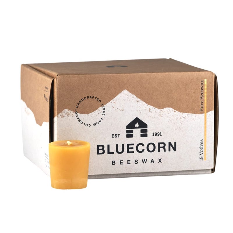 Bluecorn Beeswax Votive Candles, 100% Pure Natural Bees Wax, Yellow Votives, Clean Burning & Long Lasting (12+ Hours), Fragrance Free, Home Decor, Fall & Christmas Decor, American Made, 18 Pack - Image 1